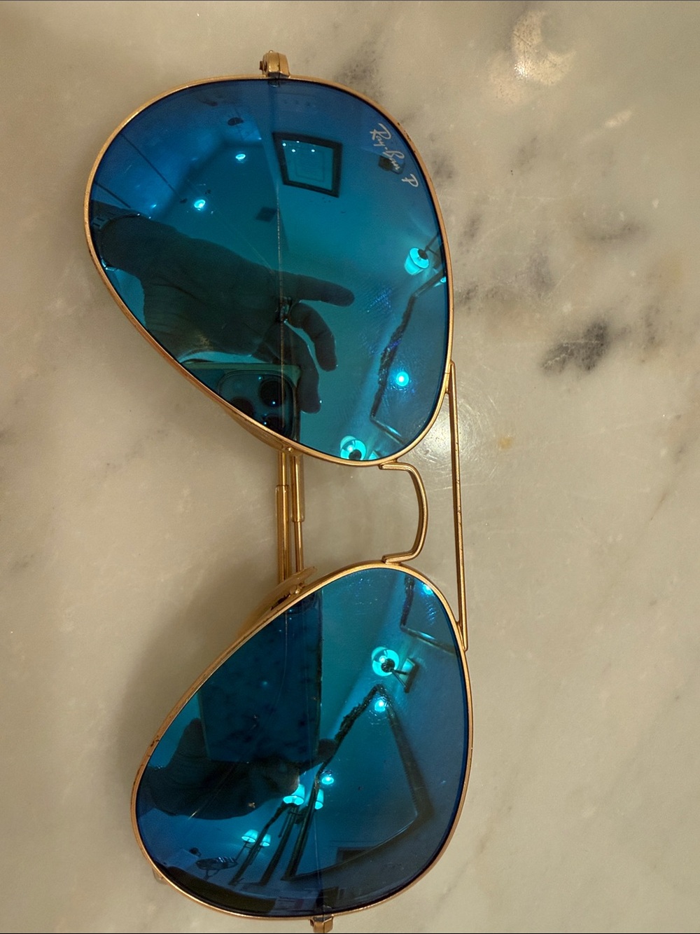 Ray-Ban Gold Frame Sunglasses with Blue Mirrored Lenses